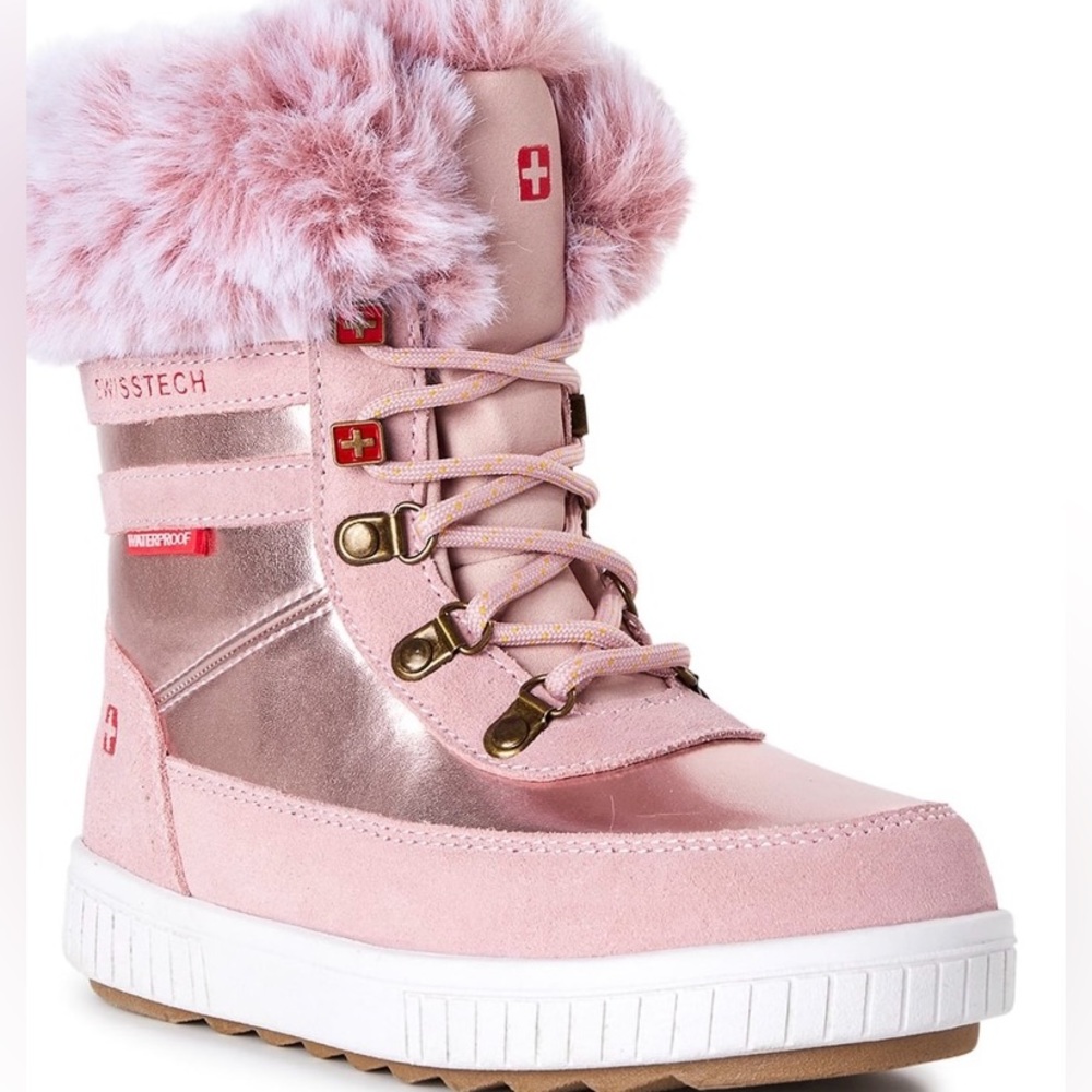 SWISS TECH TODDLER GIRLS 3M Pink Faux Fur Suede Waterproof Boots SIZE 8 NEW